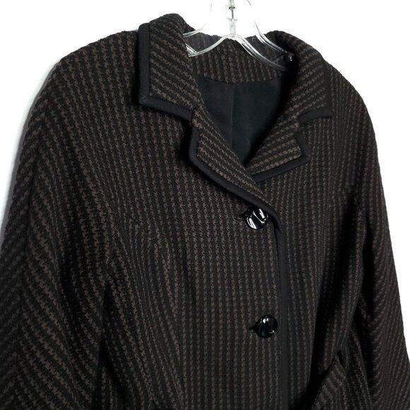 Womens Belgium Wool Belted Sweater Jacket M/L Black Brown 3/4 Sleeve Academia - Picture 2 of 4